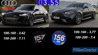 AUDI RS6 PERFORMANCE 630PS VS MERCEDES AMG C63 S E PERFORMANCE ESTATE 680PS ACCELERATION 100-290KM/H