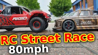 Traxxas UDR vs 80mph Arrma Infraction RC Car Street Battle **CARNAGE ALERT**