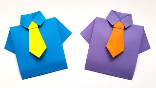 Оригами Рубашка с галстуком из бумаги Поделки на 23 февраля из бумаги Подарок папе на 23 февраля