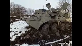 A claimed Ukrainian ATGM hit and damaged a Russian R-149MA1 command and staff vehicle.