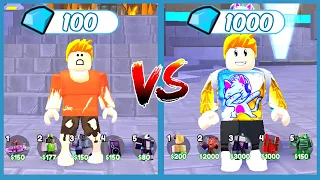 100 Gems VS 1000 GEMS Units In Toilet Tower Defense