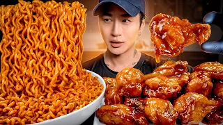 ASMR MUKBANG NUCLEAR FIRE NOODLES & CHICKEN WINGS | COOKING & EATING SOUNDS | Zach Choi ASMR