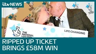 Ripped-up lottery ticket brings couple £58 million jackpot win | ITV News