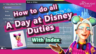 A Day at Disney Star path duties with index// Disney Dreamlight Valley