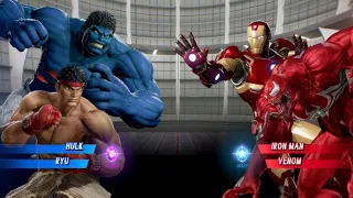 Hulk & Ryu V's Ironman & Venom [Very Hard]AI Marvel vs capcom infinite game Play