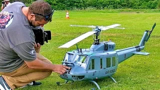 STUNNING BIG RC BELL UH-1D HUEY VARIO TURBINE SCALE MODEL HELICOPTER FLIGHT DEMONSTRATION