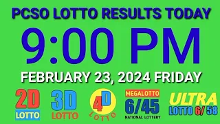 9pm Lotto Result Today February 23, 2024 Friday ez2 swertres 2d 3d pcso
