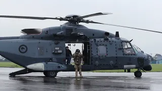 RNZAF NH90 and A109 helicopters make fly-past at Wigram Air Force Museum in Christchurch