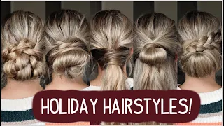 5 EASY HOLIDAY HAIRSTYLES! Short, Medium, and Long Hair