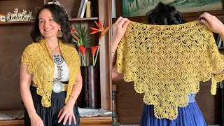 CHALINA De Bambú TEJIDA a CROCHET, EXCELENTE PARA REGALOS 🎁Puntos de frente en abanicos