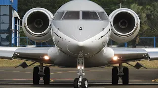 ÍNCRÍVEL CORRIDA DE PISTA COM SOM ESPETACULAR DO JATO GIGANTE GLOBAL 6000 - AEROPORTO DOS AMARAIS