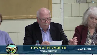 Town of Plymouth 2022 Annual Meeting 3/9/22