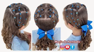 Penteado Fácil com Elásticos e Tranças Simples😍| Easy Hairstyle with Elastics and Braids for Girls 🥰