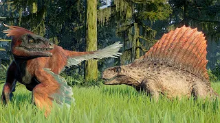 6x DIMETRODON vs 6x PYRORAPTOR (JWD DINOSAURS BATTLE) - Jurassic World Evolution 2