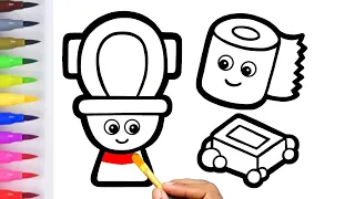 Toilet Drawing and Coloring for Kids and Toddlers | How to Draw Toilet with Rainbow Colors