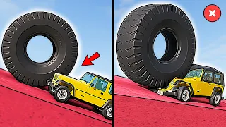 Vehicles VS Huge Rolling Tires in BeamNG.drive