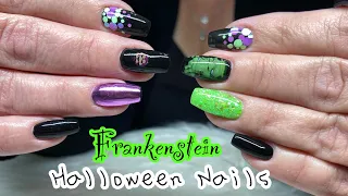Frankenstein Halloween Nails | How to Apply Chrome So It Lasts | Transfer Foil Tutorial