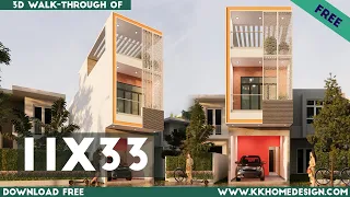 Beautiful House Design 11x33 Feet || Small Space House With 3D Elevation || 11 by 33 Feet Plan#149