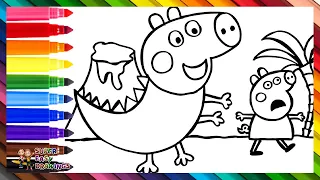 Drawing And Coloring Peppa Pig And Dinosaur George Pig 🐷🦖🌋🌈 Drawings For Kids