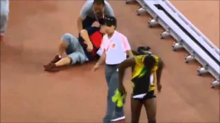 ✔Funny Cameraman on segway takes down Usain Bolt from behind