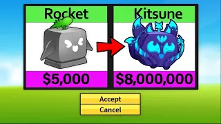 (PERM KITSUNE) Trading From Rocket to Kitsune in 12 hours in Blox Fruits