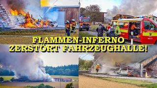 [GROSSE DOKU] - RIESIGE LAGERHALLE IN FLAMMEN - | FEUER GREIFT ÜBER | FEUERWEHR | LANDWIRTE LÖSCHEN