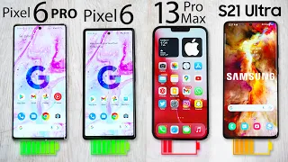 Google Pixel 6 Pro / Pixel 6 vs iPhone 13 Pro Max vs S21 Ultra - Battery Drain Test