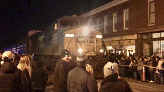 Street Running Train Interrupts  Parade & Cuts Thru Crowds Behind Santa, Light Up LaGrange 2022