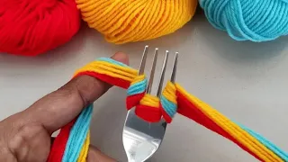 Amazing 3 Beautiful Woolen Yarn Flower making ideas with Fork | Easy Sewing Hack
