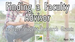 Finding a Faculty Advisor - Northeast SARE Graduate Student Research Grants