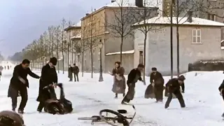 1896 France:          A Christmas snowball fight filmed by cinema pioneers the Lumiere brothers.