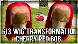 613 TRANSFORMATION CHERRY RED BOB🍒DYING/WATER COLOR+CUSTOMIZATION | TINASHE HAIR
