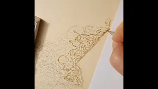 Re-drawing a pencil pattern using watercolor/Tazhib/Tezhip/تذهیب