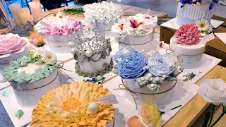 This is art ! Flower-shaped cake made with whipped cream | Korean Dessert