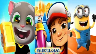 Том Бег за Золотом VS Subway Surfers Barcelona VS Minion Rush: Анжела VS Nick VS Принцесса Миньон