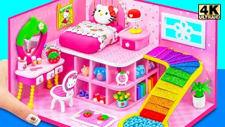 DIY Miniature House  ❤️ Build Cute Pink Bedroom, Makeup Room, Rainbow Slide Pool from Polymer Clay