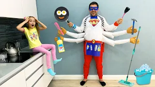 Sofia and games with Dad in Superheroes and toys Funny stories for kids