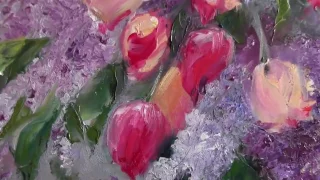 Игорь Сахаров, научиться рисовать маслом цветы, тюльпаны, букет