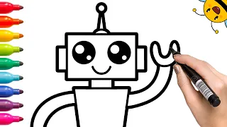 How to draw a Cute Robot! - Learn to draw step-by-step easy for kids and toddlers!