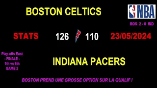 CELTICS - PACERS: 126-110 (2-0) - STATS match 2 - Eastern Conference FINAL - NBA PLAY-OFFS - 052324
