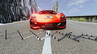 Massive Spike Strip Cars Crashes Pileup #2 – BeamNG Drive | ELNejanaGames