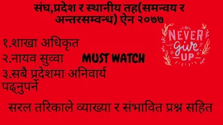 संघ,प्रदेश,स्थानीय तह (समन्वय तथा अन्तरसम्वन्ध) ऐन,२०७७ पुर्ण व्याख्या सहित