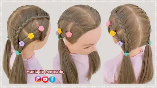 Penteado Tranças e Elásticos na Maria Chiquinha | Two Ponytails Hairstyle with Elastics for Girls