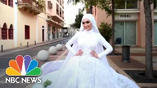 Bride Whose Wedding Video Caught Beirut Explosion Returns To The Scene | NBC News NOW