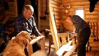 Taking refuge in a wooden house made of handmade kitchen tables during the snow and ice season