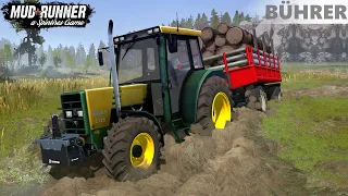 Spintires: MudRunner - BUHRER M6135A Tractor With Trailer Stuck In Mud