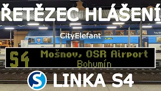 Řetězec hlášení linky S4 ODIS • České dráhy - varianta CityElefant