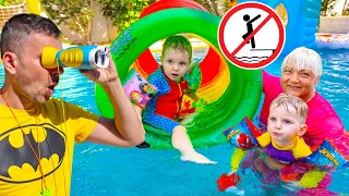 Five Kids show the safety rules in the pool