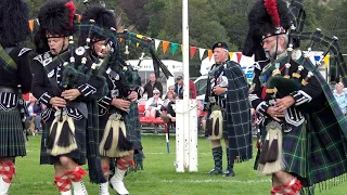 Lonach Pipe Band play 'Bellabeg House' before they march off after the 2019 Lonach Highland Games