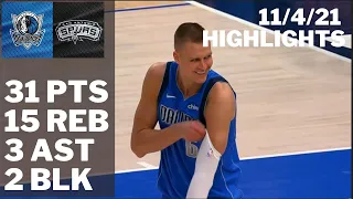 Kristaps Porzingis vs. Spurs: 31 pts, 15 reb, 3 ast, 2 blk HIGHLIGHTS 2020/21 Reg Season [11.04.21.]